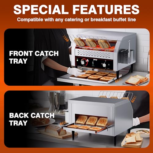 Image of PYY Commercial Conveyor Toaster - Electric Industrial Belt Toasters Oven, 450 Slices /Hour Heavy Duty, Stainless Steel for Bun Bagel Bread Waffle Restaurant Buffet