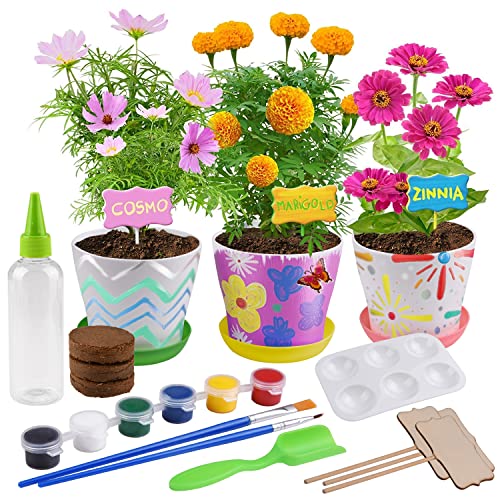Kids Gardening Set, Paint and Plant Flower Gardening Kit, Kids Gardening Tools Kit, Best Birthday, Art, Crafts and Project Gift for Girl Age 4 5 6 7 8 9 10 Years Old