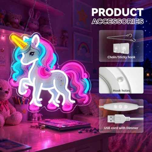 Image of Unicorn Neon Sign for Wall Decor, Colorful Unicorn Neon Signs, Dimmable Acrylic Neon Lights for Girls Room Bedroom School Classroom Party Decorations Nursery, Perfect Gifts