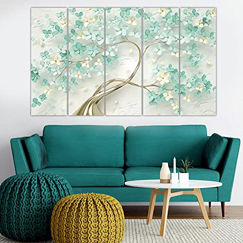 Image of Maxstone Beautiful Golden Leaf Flower Leaves Wall Painting For Home,LivingRoom,Bedroom,Office,Kidsroom, Wall Decorative Multiple Frames Set of -5 Big Size (30x60 Inch) M1243