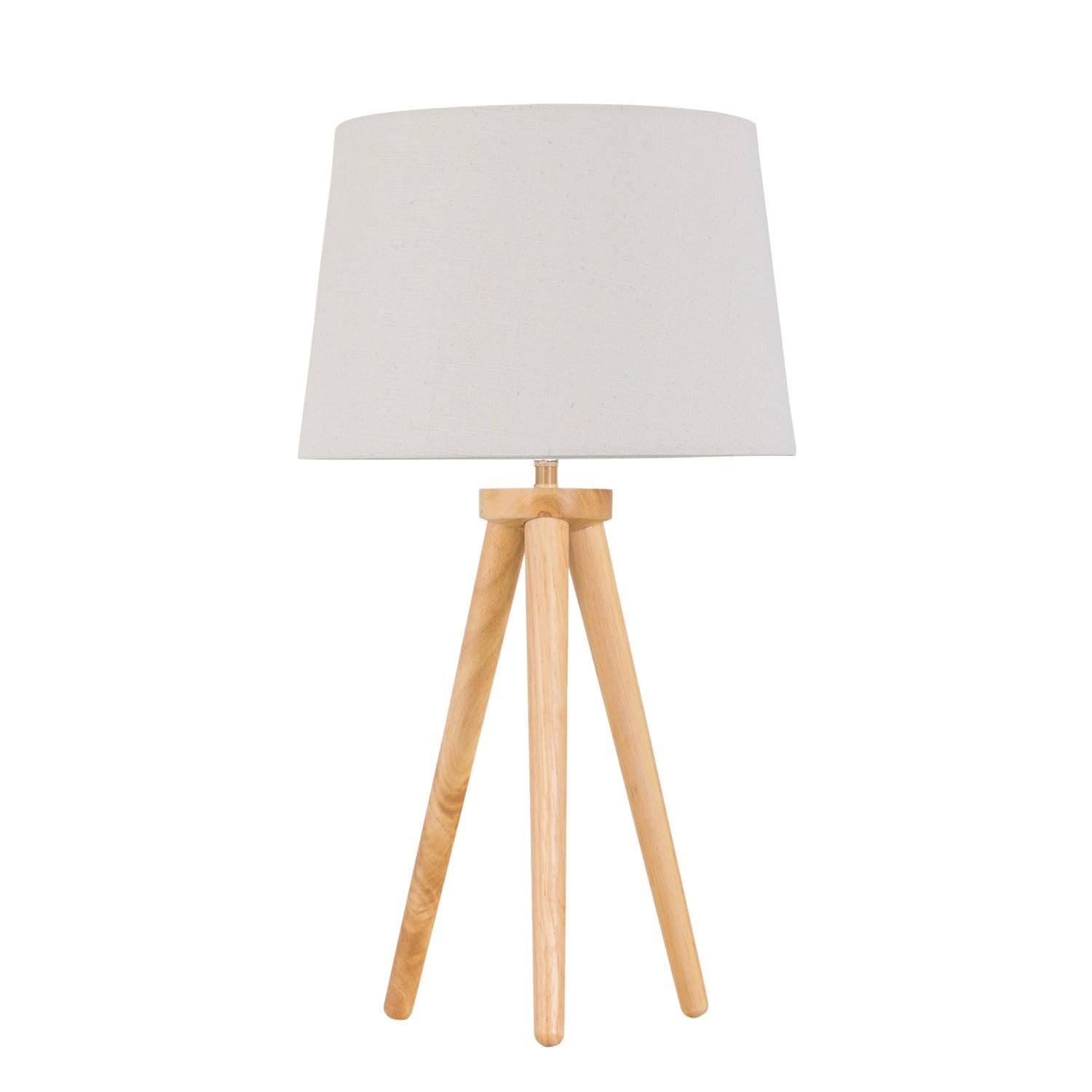 Firstchoicelighting Light Wood & Natural Modern Light Oak Table Lamp Or Bedside Light, Wood Tripod Design, Natural Linen Shade