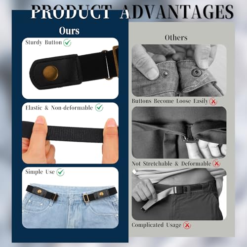 No Buckle Belts for Men,2 Pack Adjustable Buckless Belts Side Belts No Buckle for Women,Stretch Belt Loops for Pants Jeans3