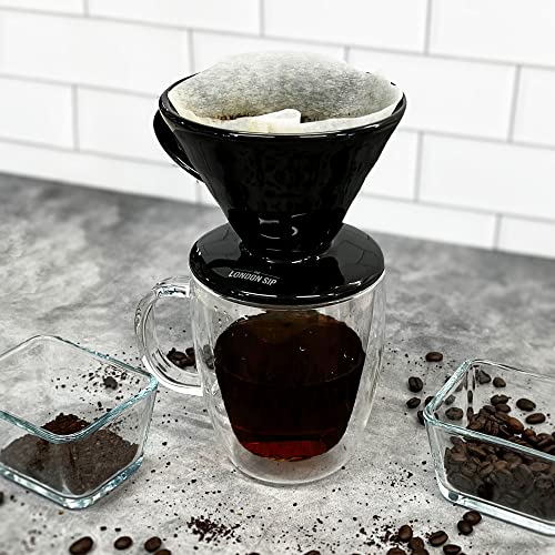 Image of The London Sip Ceramic Coffee Dripper Pour Over Ceramic Coffee Maker, Coffee Slow Brewing Accessories for Home, 1-4 Cup, Black