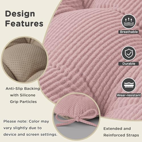 Image of AddGrace Dining Chair Cushions Set of 2 Non-Slip 18 inchx16 inchx3 inch Pink | with Ties, Textured Fabric, for Kithchen, Dining Room, Restaurant, Indoor Furniture, Wood Chairs, Long Meals, Soft, Comfy