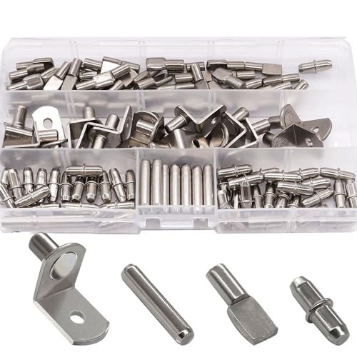 RUNCCI-YUN 120Pcs 4 Estilos Clavijas de Soporte de Estante de Metálico, Pasadores de Soporte para Estante, para Muebles de Estantería de Armario de Cocina, 5 mm, 6 mm