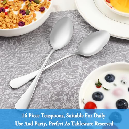 Mutnitt 9450 Teaspoon Set,16 Piece 6.7 Inch Spoons Silverware,Premium Food Grade 18/10 Stainless Steel Tea Spoons,Durable Small Spoons,Good Teaspoons,Dessert Spoons,Kitchen Spoons Set,Mirror Finish & Dishwasher Safe thumb #6