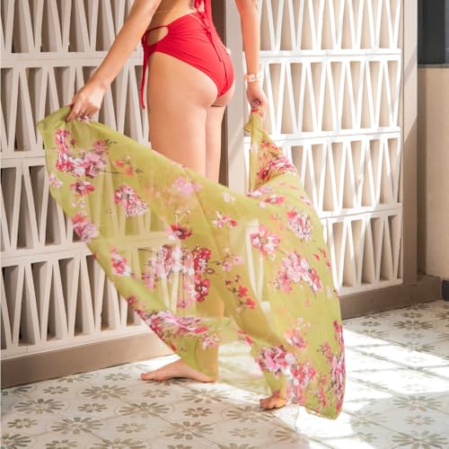 Image of EROTISSCH Women's Poly Georgette One-Piece Swimsuit Cover-Up Sarong, Made of 100% Polyester, Quick-Dry, Lightweight Beachwear for Girls with Adjustable Halter Neck, Suitable for Beach,Resort&Pool