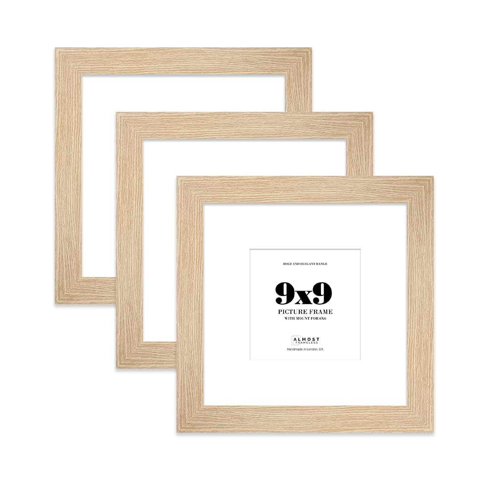 9x9" Oak Square Frame With Mount for 6x6" Pictures 28mm Edge Frame Display with Wall Hooks and Kickstand, 3 Pack โ image 1