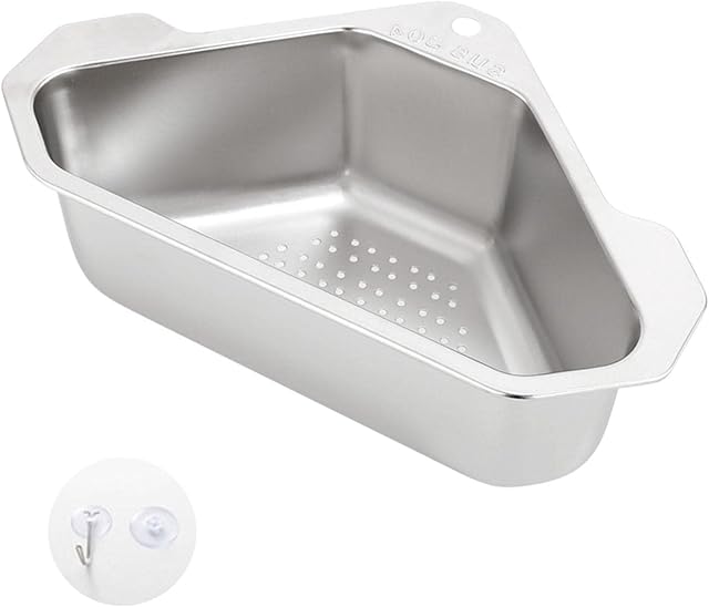DECHEN Sink Drain Basket | Triangle Sink Drainer Basket | Stainless Steel Triangle Corner Sink Dain Strainer, Kitchen Food Waste Leftovers Food Garbage Catcher Filter Organizer