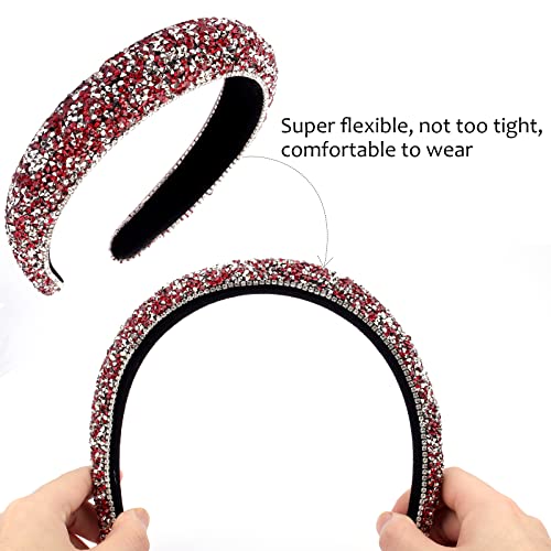 Wecoe Rhinestone Headband Red Headband Women Bling Diamond Padded Headband Glitter Sparkle Headbands Fashion Headbands Valentines Day Hair Accessories Gifts For Women Girls (Red & Silver) #TOP2
