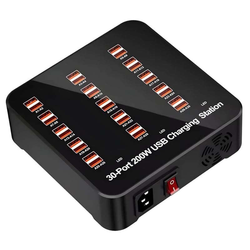 Drumstone 30 Port 200W USB Charging Hub Ultra High Capacity Commercial Charging Station Enterprise Grade Multi Device Charger Schools Hospitals Hotels Conference Centers Business Bulk Charging System