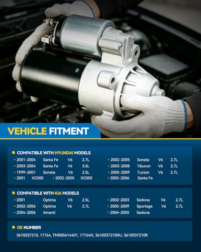 Image of PHILTOP 17764N New Starter for Hyundai,Kia Santa Fe,Tucson | Sportage,Sonata,Sedona,Tiburon,Optima,XG350,Amanti,XG300,Magentis 1.2 KW OE# 3610037210,17764,TM000A14401,17764N,3610037210RU