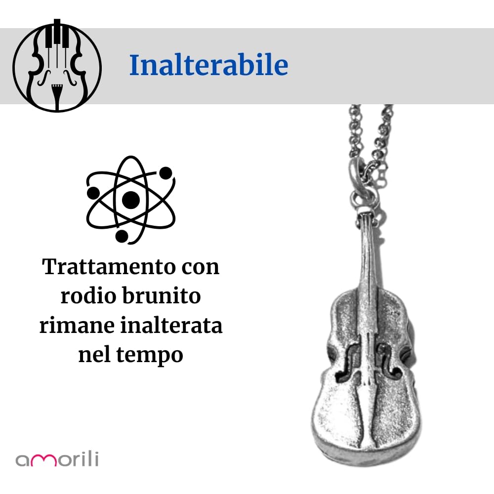 Collana con Violino in Argento 925 Invecchiato – Gioiello Musicale Unisex, Idea Regalo per Musicisti, Amanti della Musica e Strumenti a Corda - cll2152