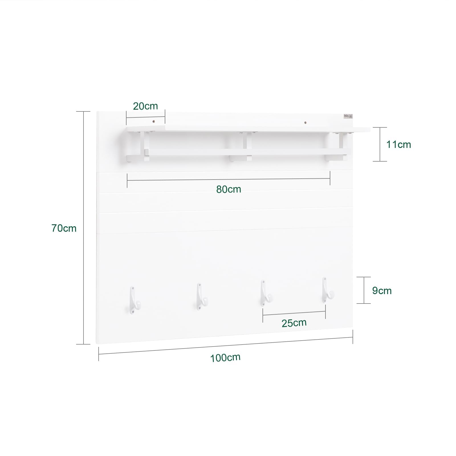 SoBuy Porte manteau mural bois avec patère murale et étagère rangement – Meuble entrée mural multifonction pour salle de bain, cuisine, chambre – Blanc 100x20x70cm, Charge 21kg, FHK36-W