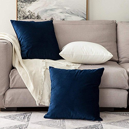 Image of Khooti Velvet Cushion Cover Pack of 1-36 inch x 36 inch / 91 x 91 cm - Navy Blue - Soft Pillow Covers Cushion Case for Sofa Bedroom Livingroom Chair Car, Cushion Cover