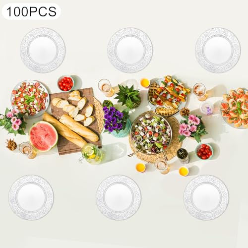 100 Platos Cargadores Plateados Redondos 13 in Reutilizables miniatura 5