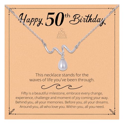 Ralukiia Birthday Gift for Women Unique, 18th 21st 40th 50th 55th 60th 65th Birthday Gifts for Her, Wave Necklace for Mom Daughter Grandma Sister and Female Friend