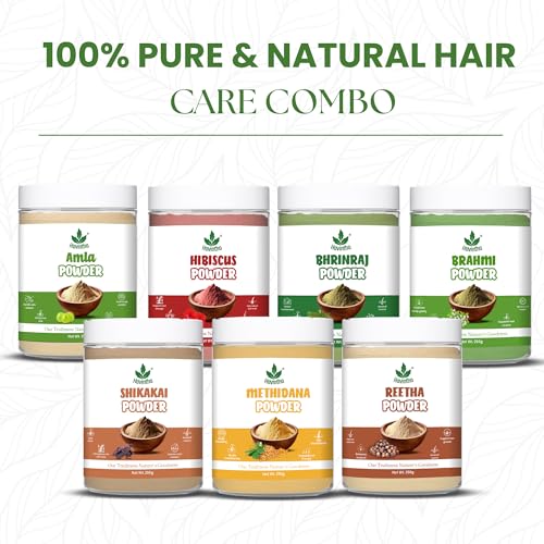 Image of Havintha Amla Reetha Shikakai Methidana Hibiscus Bhringraj & Brahmi Powder - Each 250 Grams (Combo pack of 7)