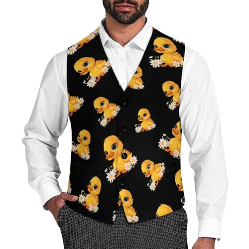 Yellow Duck with Daisies Novelty Men's Suit Vest Funny Formal Dress Vests Business Waistcoat