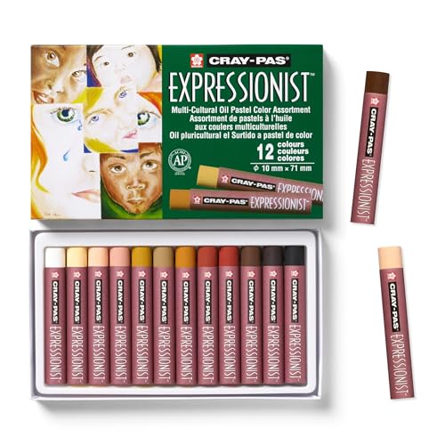 SAKURA XLP12(SA) 12-Piece Cray-Pas Expressionist Multi Cultural Oil Pastel Set, multicolor