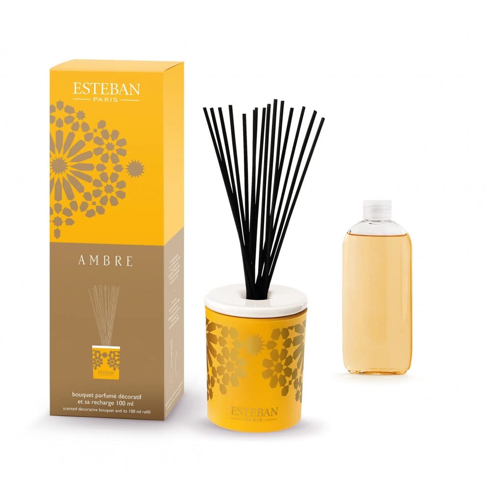 Esteban Bouquet Profumato decorativo Ambra 100ml (Bastoncini e Ricarica)