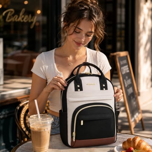 Image of LOVEVOOK Small Backpack Purse for Women, Mini Backpack, Light Weight Fashion Backpack for Daily Travel, Drak Blue-Beige-Brown