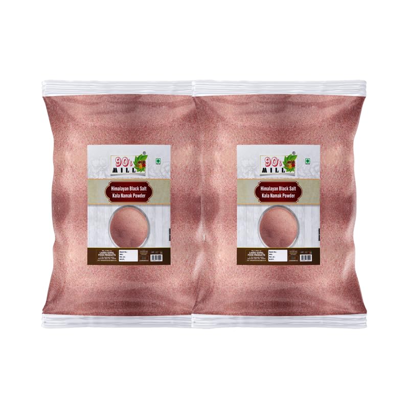 90's MILL Handgrounded Natural Organic Black Salt/Kala Namak Powder | Handground Kala Namak Kala Loon Powder | Sulphur-Rich Kala Namak Sanchal Powder | bit loona bit lobon kala loon-200GM*2Pack