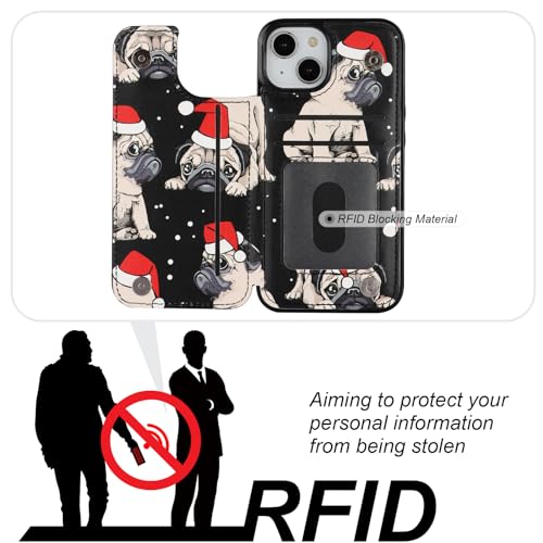 Image of HAOPINSH for iPhone 13 /14 Wallet Case with Card Holder, Christmas Santa Pet Puppy Pattern Back Flip PU Leather Kickstand Card Slots Case for Girls Women, Double Magnetic Clasp Cover 6.1 inch