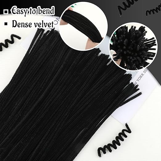 Image of 100Pc Pipe Cleaners Craft Set | Chenille Stem Fuzzy Sticks DIY Craft Supplies for Art Projects Activities, Decorations, Flower Making, Modeling & Sculpting (Black)
