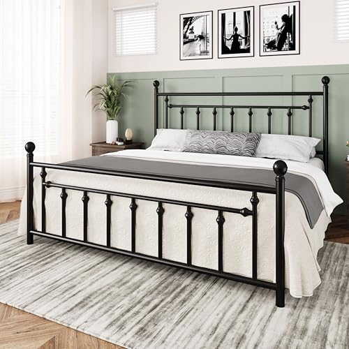 Image of Allewie 14'' King Size Metal Platform Bed Frame, Vintage Headboard, Black