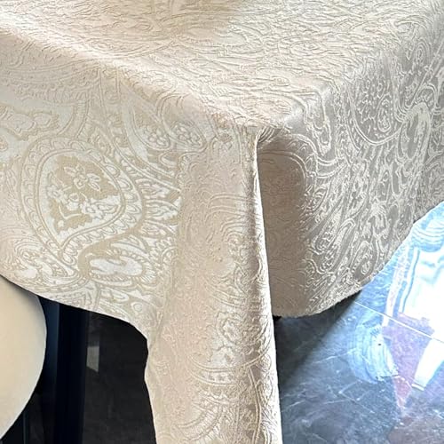 Rectangle Tablecloth, Jacquard Textured Waterproof Washable Dining Table Cloth, Heavy Weight Fabric Table Cover for Wedding, Kitchen, Dinners, 108''x60'' (Milky White)