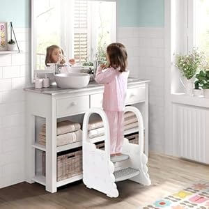2 Step Toddler Stool with Handrail Anti Slip Kids Stool for Bathroom Sink Kitchen Counter and Potty Training Toilet