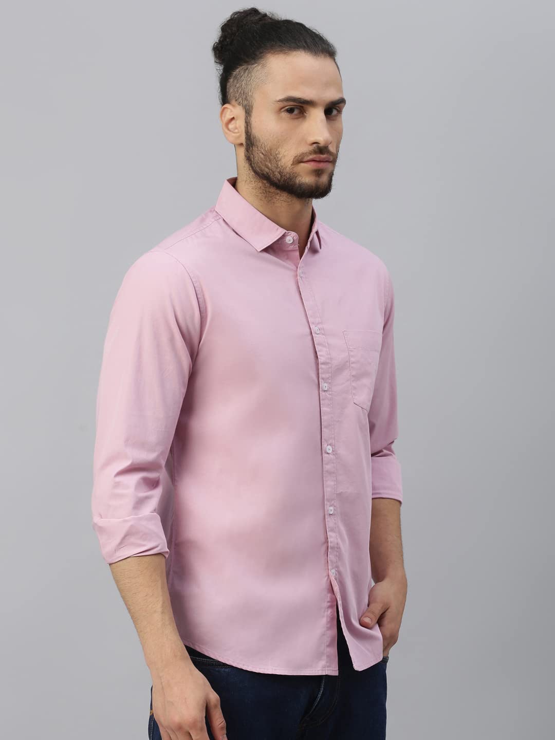 Dennis Lingo Men's Cotton Solid Slim Fit Casual Shirt with Pocket, Full Sleeve Shirt for Formal & Casual Wear (C301_Mauve, X-Large) 3