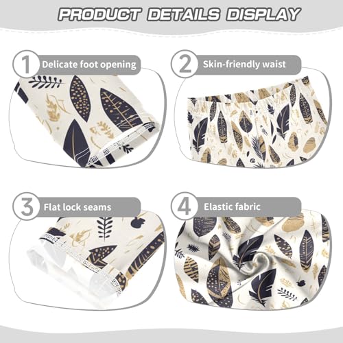 KLL Gold Black Feathers Pattern Toddler Girls Basic Leggings Casual High Waisted Pants Gym3