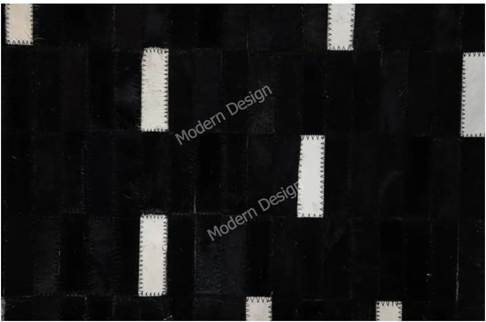 Modern Design Premium Cowhide Leather Area Rugs with Checkered and Geometric Patterns, Natural Multi Color (Grey/Black/White, 9x12)