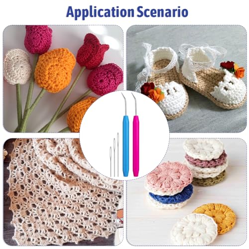 Image of 4pcs Knitting Loom Hooks Loom Knit Hook Set Colorful Knitting Loom Hook Tool and 9 pcs Steel Large-Eye Sewing Needles for Knitting Looms Knitting Boards Knitter and Crocheter