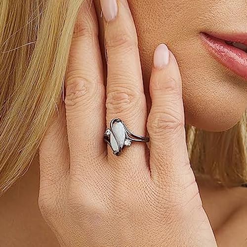 Charming Black Ring Female Engagement Jewelry with White Simulated Opal4