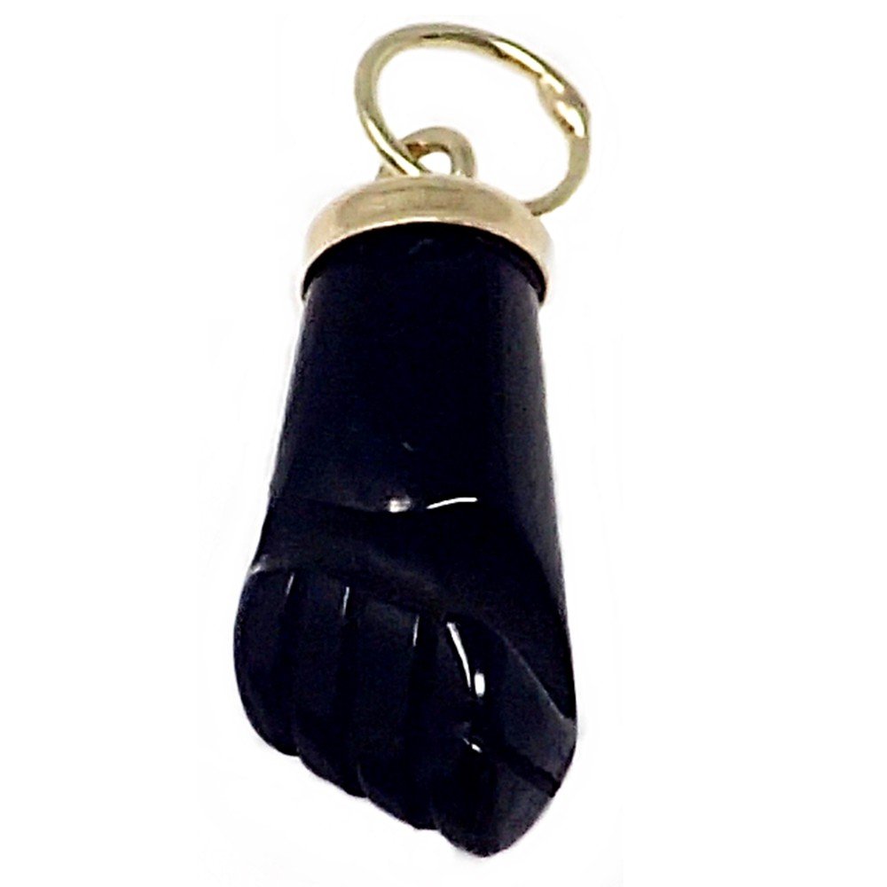 Colgante Oro 18K Mano Azabache 14.6mm. Unisex Auténtico Puño Higa Negra