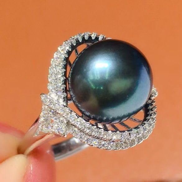 925 Sterling Silver Cut AA Quality Freshwater Pearl Ring 18k Diamond Ring Black Pearl Lady Ring Wedding Ring2