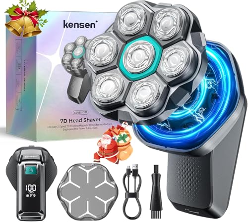 kensen 7D Head Shavers for Bald Men - Dual Speed Electric Razor, Christmas Gift Electric Hair Shaver & Head Razor for Men IPX6 Waterproof Wet Dry Shaving LED Display Cordless Bald Head Shaver Black