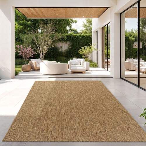 TT Home Tapis pour Extérieur Tapis De Cuisine Balcon Terrasse Design Uni Moderne, Couleur:Café, Dimension:160x220 cm