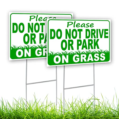 DIMARONGTON 2PC Please Do Not Drive or Park on Grass Yard Signs - 8x12 Double Sided Coroplast No Parking on Grass Sign