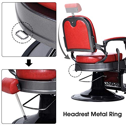 Barberpub Heavy Duty Vintage Barber Chair All Purpose Hydraulic Recline Salon Beauty Spa Equipment 3850 (Red) #TOP4