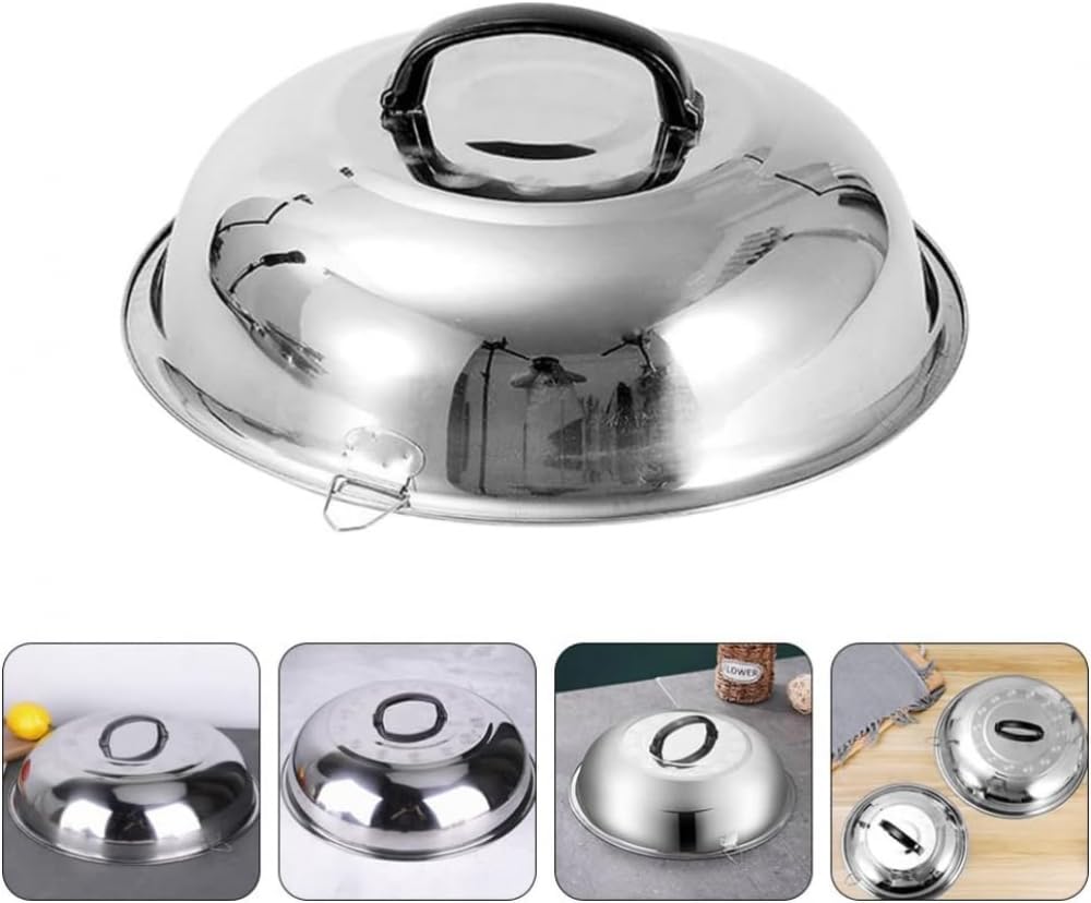 Coperchio universale in acciaio inox rotondo a cupola in ghisa, coperchio di ricambio per padelle, padelle e padelle in ghisa, 48 cm