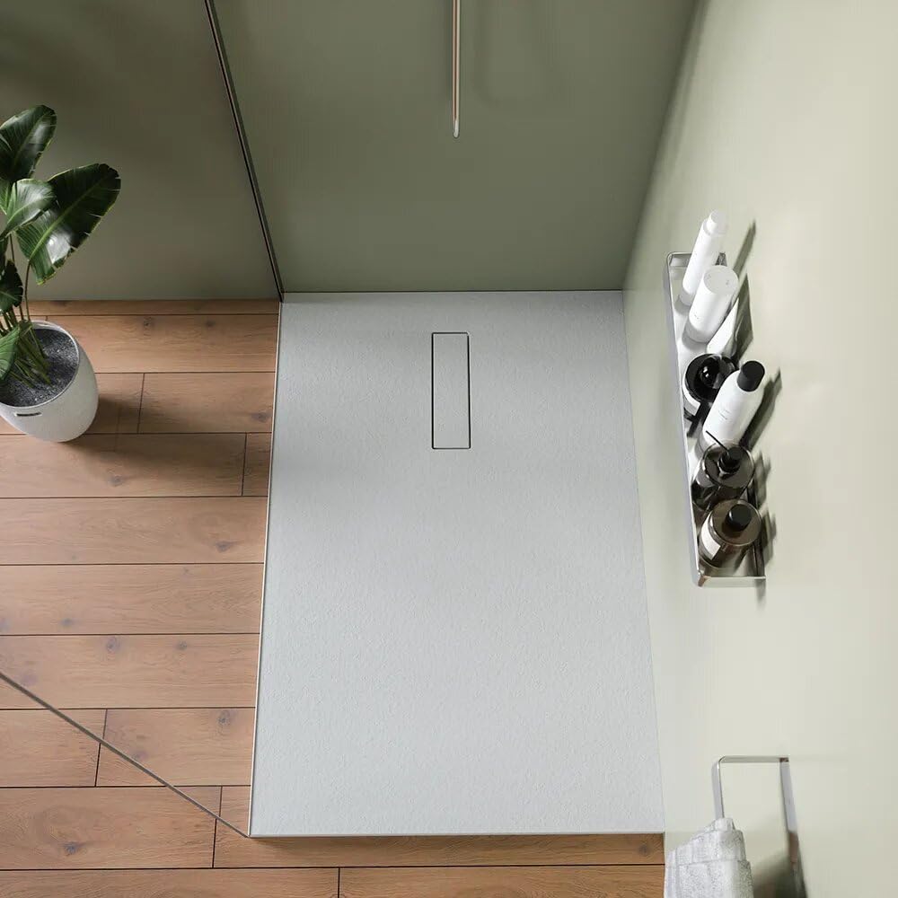 Plato de ducha 80x100 cm de mármol resina blanco efecto piedra | Merlera