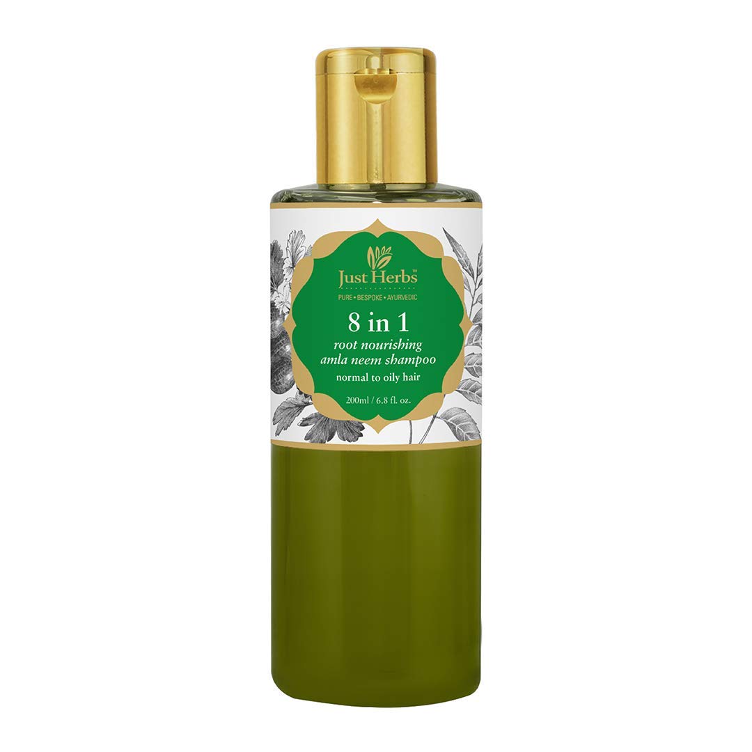Just HerbsAyurvedic 8 in 1 Root Nourishing Amla Neem Hair Fall Control Shampoo | Controls Hair Fall & Hair Breakage | Ayurvedic Shampoo | All Hair Types | Sulphate & Paraben Free - 200 ml