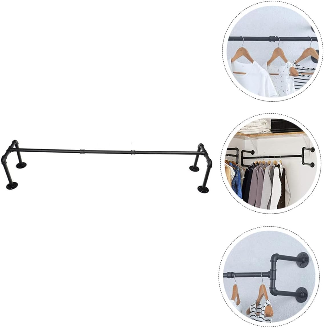 Operitacx Industrial Style Wall-mounted Rack Metal Clothing Storage Holder Water Pipe Design Space-saving Garment Stand for Home Closet Organization