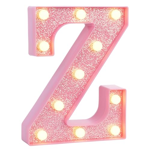 Image of Pink Marquee Light Up Letters, Glitter Alphabet LED Letter Lights for Pink Birthday Party Decorations, Battery Operated Letter Sign for Girls Room Vanity Table Decor, Warm White Lights Letter Z
