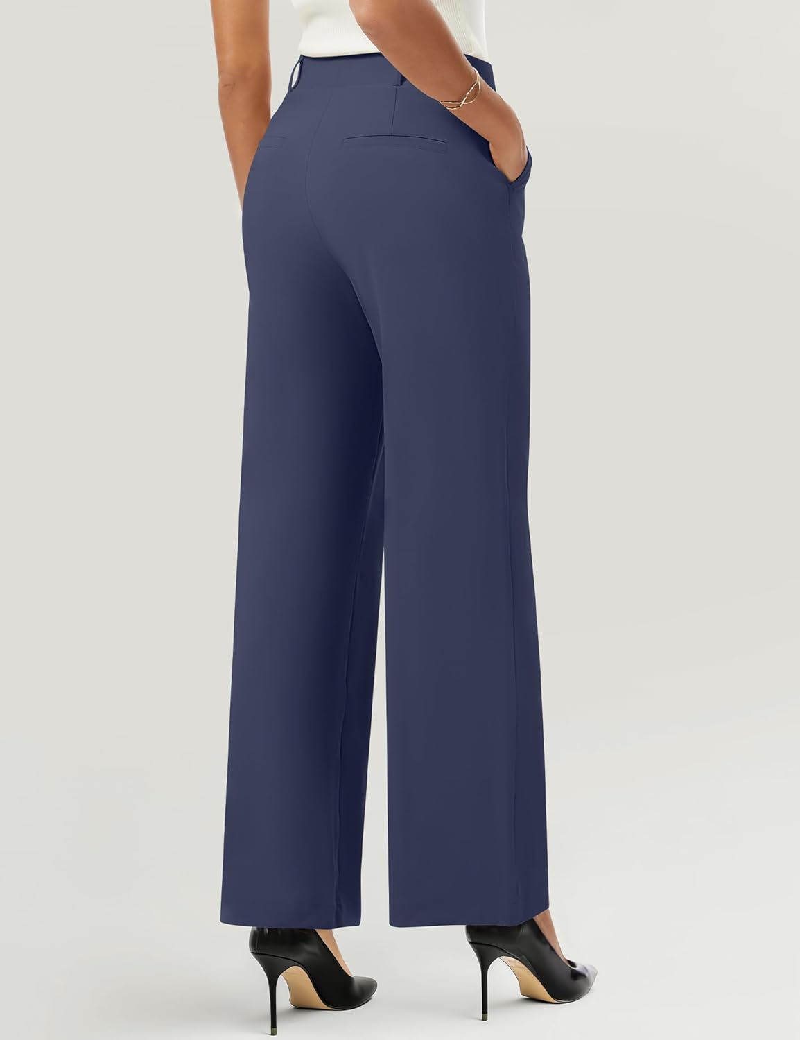 AVAMO Wide Leg Dress Pants for Women Pull On Stretchy Work Pants with Pockets High Elastic Waist Office Business - Image 2