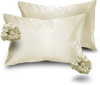 Alexandra's Secret Satin Bed Zippered Pillowcase with Scrunchies for Hair and Skin Pack of 2 Gift Set Luxury Soft and Cool...